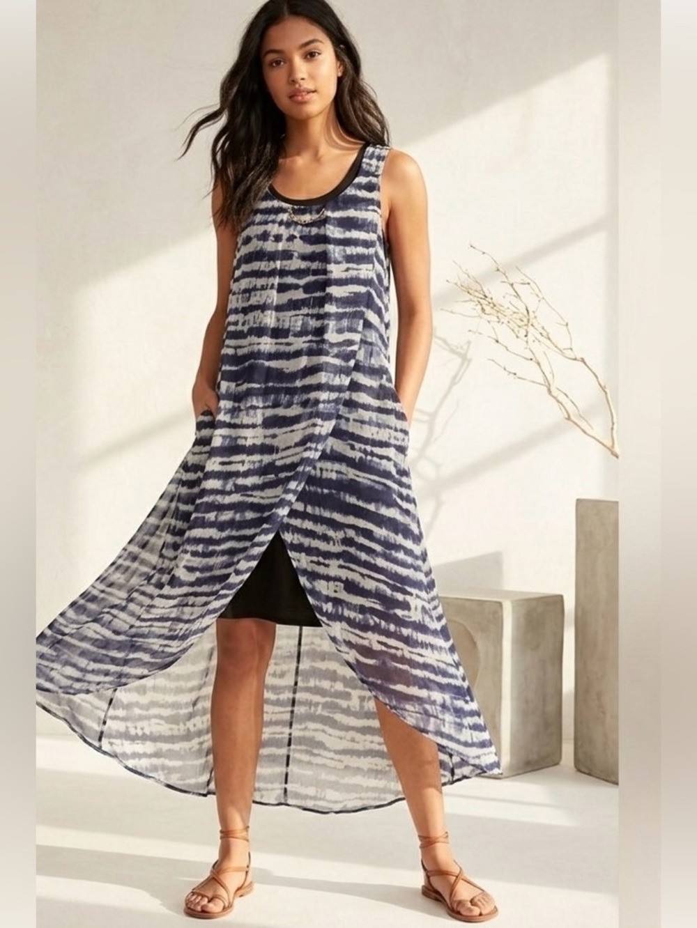 Point Zero Navy and White Sleeveless Maxi Dress, size medium